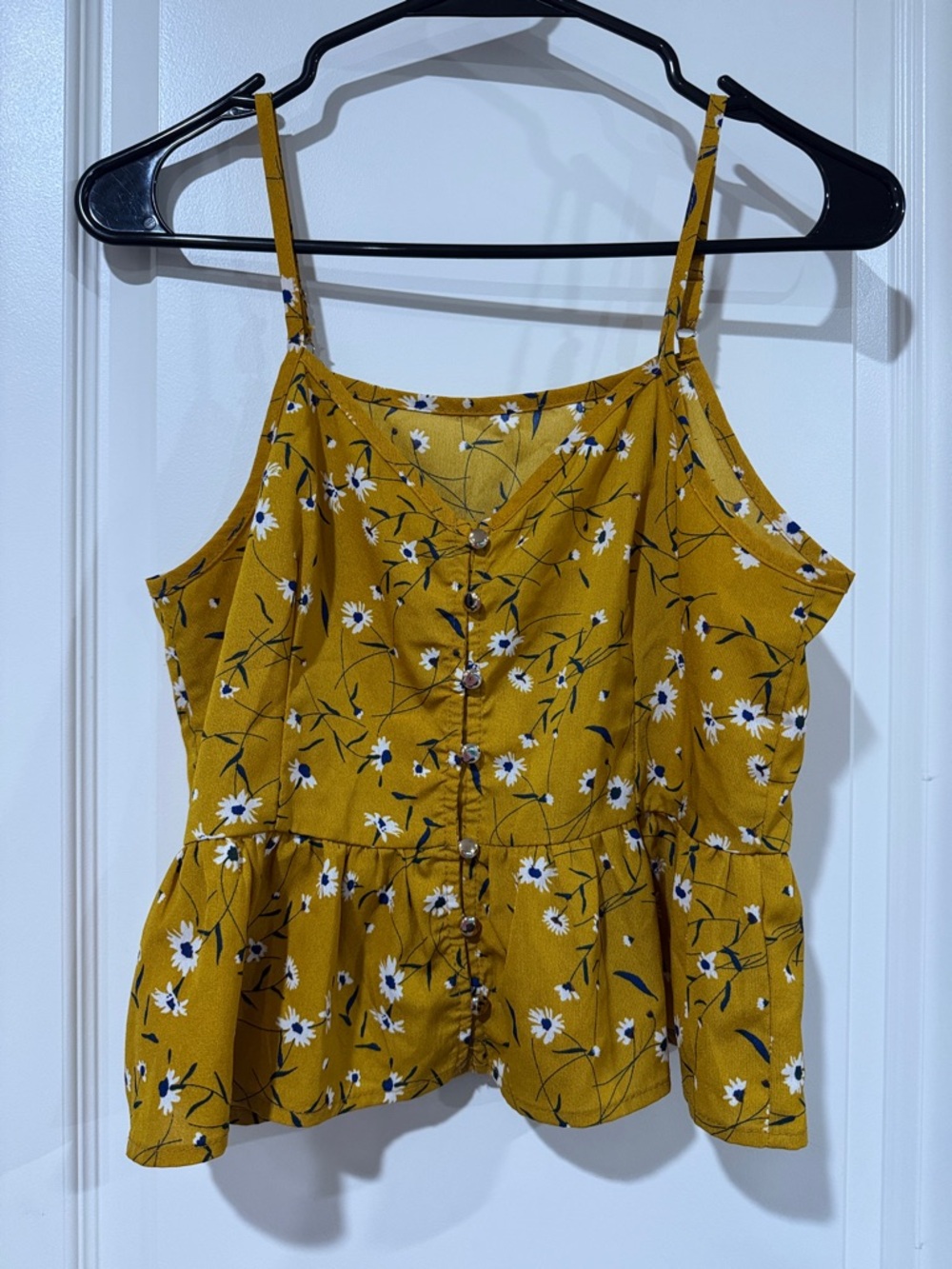 Floral Mustard Button-Front Spaghetti Strap Camisole / AA30 - Picture 1 of 3